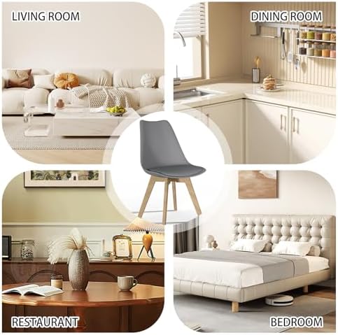 Dining Chairs Set of 4, PU Leather Kitchen Chairs,Wood Legs (Gray, 4 PC)