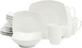 Gibson Home Zen Buffet White Porcelain Dinnerware Set for 4, Square Plates Bowls and Mugs, Chip and Scratch Resistant, Dishwasher and Microwave Safe, 16 Piece