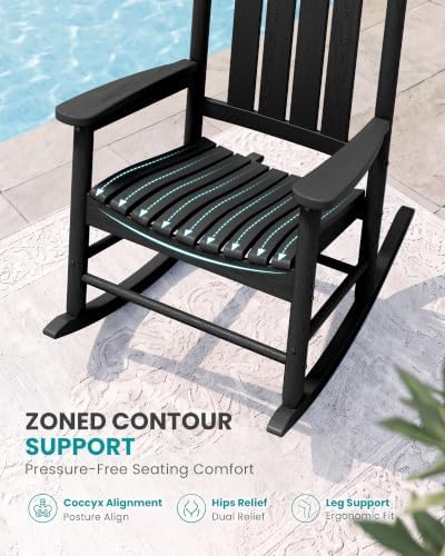 SERWALL Comfortable Outdoor Rocking Chairs Set of 3, Black