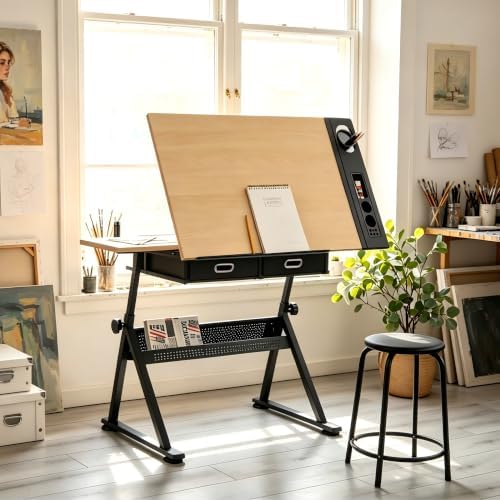 Garvee Height Adjustable Drafting Table, 0-75° Tilting Tabletop