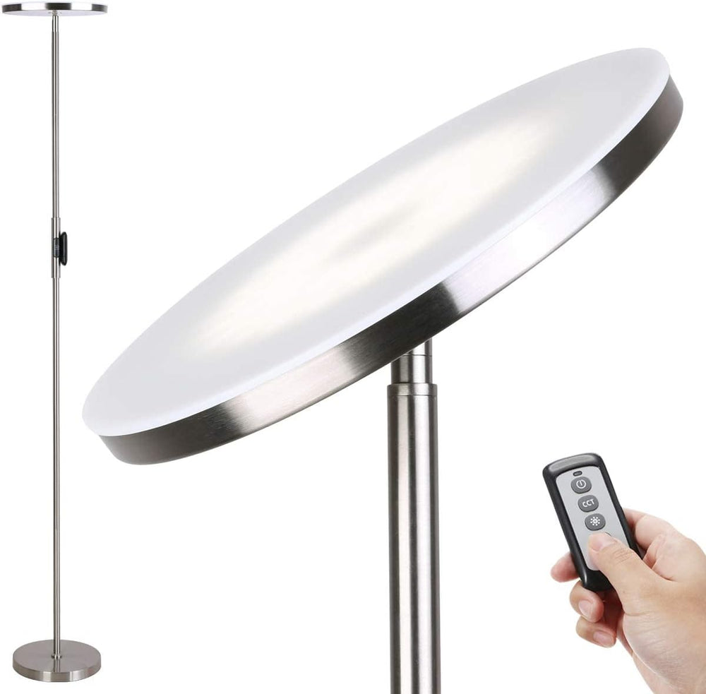 JOOFO LED Torchiere Floor Lamp with Remote, Stepless Dimmable Brush Nickel