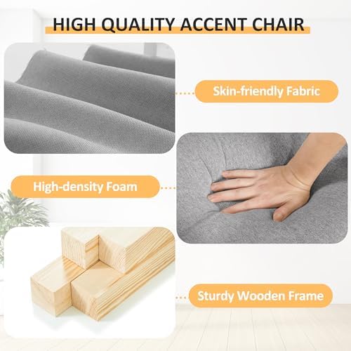 PrimeZone Comfy Accent Chairs Set of 2, Mid-Century Modern Arm Chair, Grey