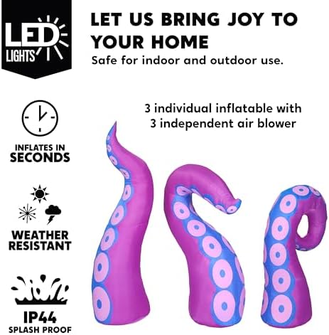 Joiedomi 3 Pcs Halloween Inflatables Octopus Tentacle Outdoor Window Decorations, Octopus Legs with Build-in LEDs, Halloween Front Door Window Roof Prop, Outdoor Holiday Blow up Decor for Garden Lawn