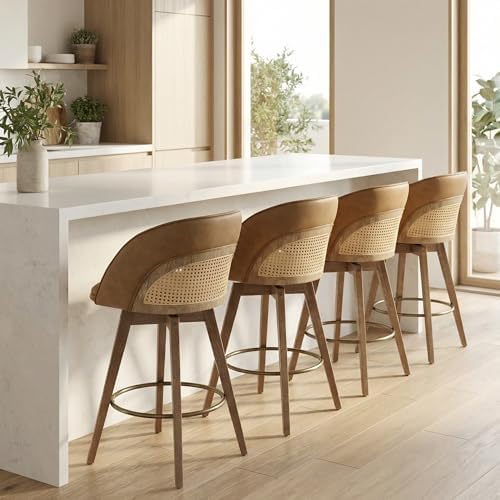 CIMOTA Swivel Counter Stools Set of 2, 26" Rattan Bar Stools, Brown