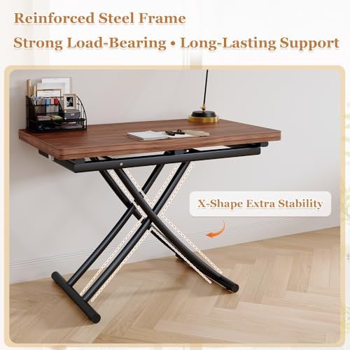 Adjustable Height Coffee Table, 4-in-1 Folding Dining Table, Walnut