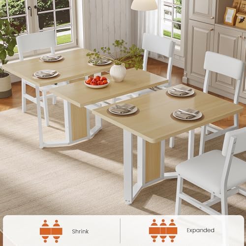 Itaar 5-Piece Dining Table Set for 4-6 People, 63" Extendable Kitchen Table and 4 Cushion Chairs, Dining Room Table with MDF Board & Metal Frame for Small Space, Easy Clean, Natural