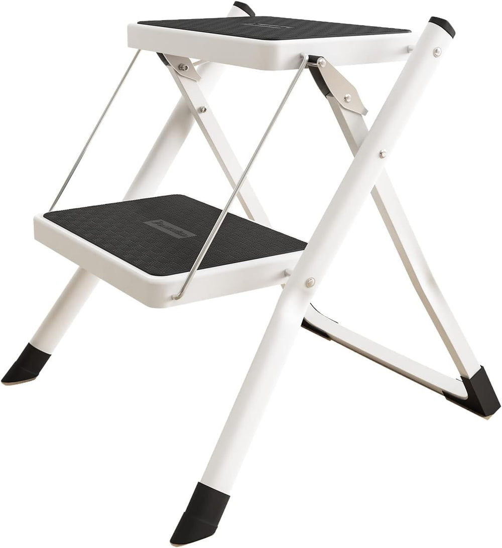 2 Step Ladder, Folding Metal Step Stool with Wide Anti-Slip Pedal