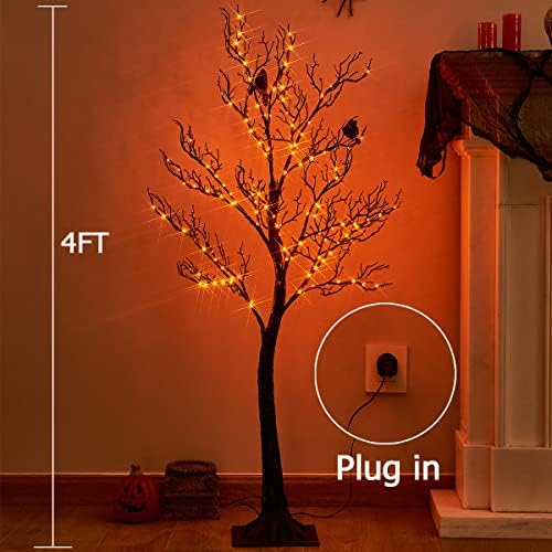 Hairui Lighted Halloween Tree with 150 Orange Fairy Lights 4FT, Spooky Black ...