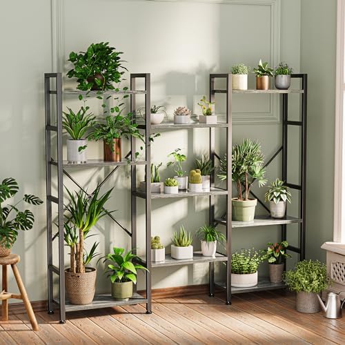 SUPERJARE Triple Bookshelf, Bookcase with 11 Open Display Shelves, Wide Book Shelf Book Case for Home & Office, 4 Tier, Grey