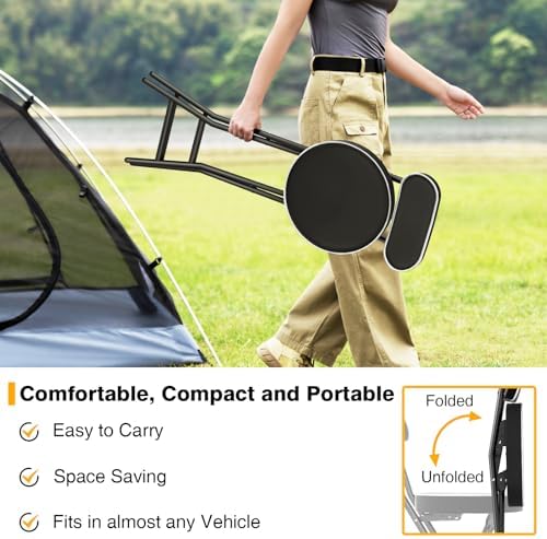 Folding Stool with Back Support, 24 Inch Portable Collapsible Bar Stool