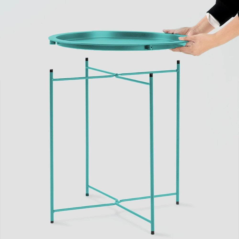 Garden 4 you End Table Metal Side Table Green Round Folding Tray Cyan Sofa Sm...