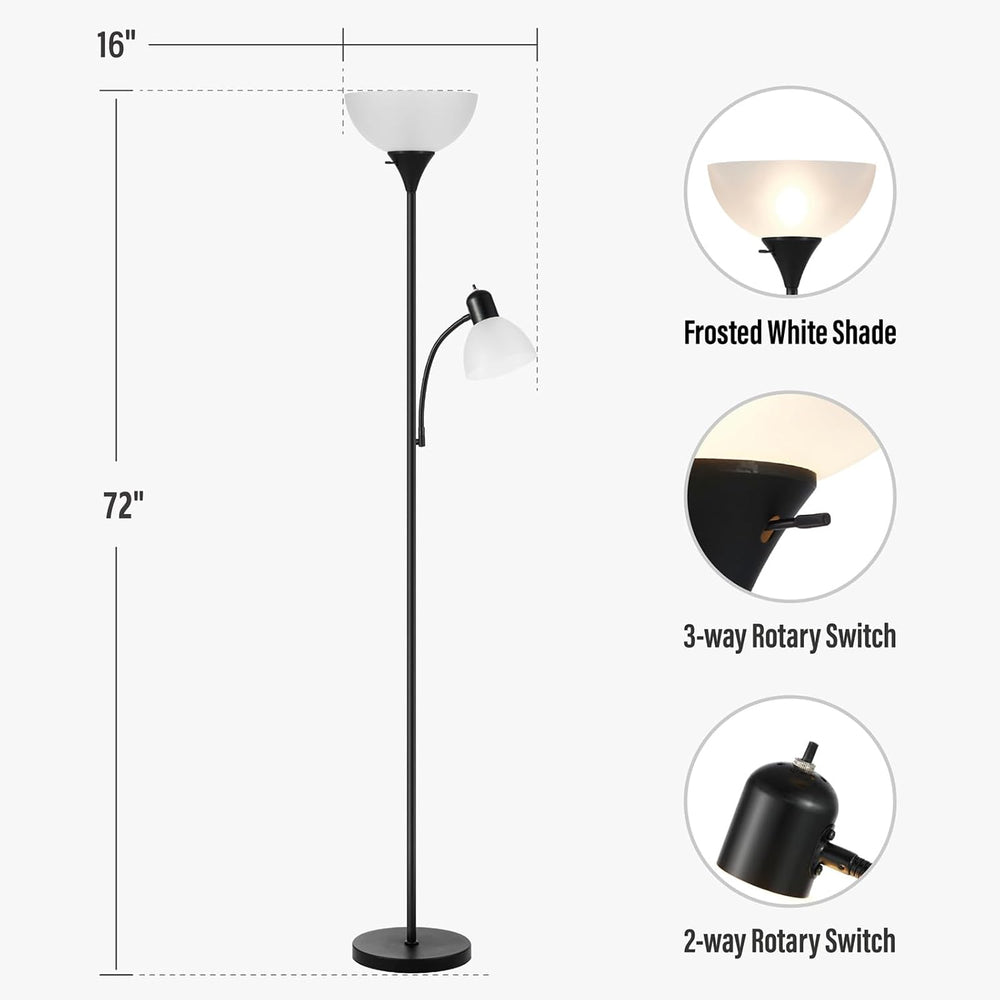 Floor Lamp with Reading Light, 72" Tall Lamp for 2 Head, Standing Lamps ...