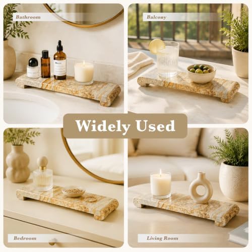 16"x4" Natural Marble Tray Pedestal Stand, Bathroom Counter Vanity Trays