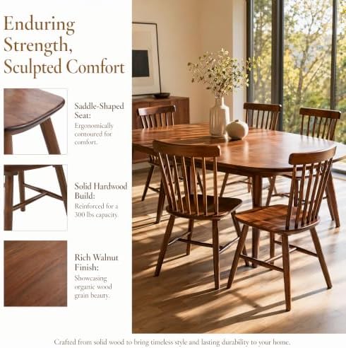 Windsor Dining Chairs Set of 4, Spindle Back Wooden Chairs