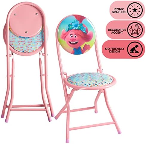 DreamWorks Trolls 3 Piece Foldable Round Table and Chair Set, Ages 3+