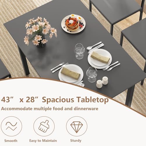 GOFLAME 5-Piece Dining Table Set, Industrial Kitchen Table and Chairs for 4 with Backrest and Metal Frame, Rectangular Space-Saving Dinette Set for Dining Room, Apartment, Small Space, Grey