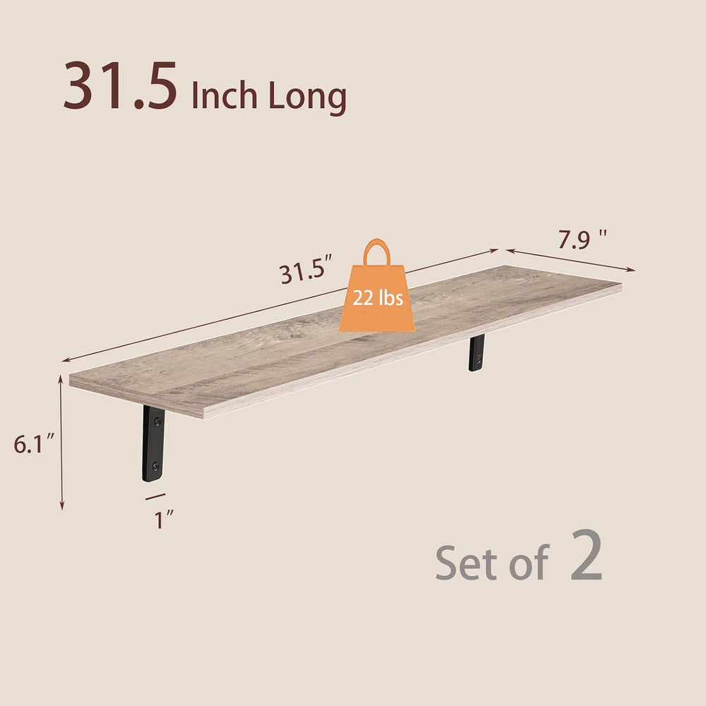 DINZI LVJ Long Wall Shelves, 31.5Inch Wooden Wall Mounted Shelves, Set of 2