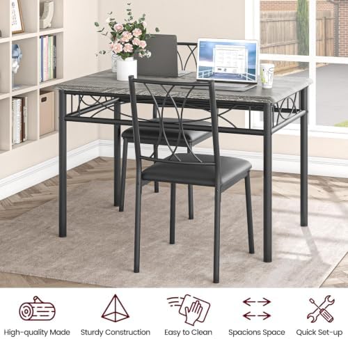 CABIHOME Dining Table Set - 5 Piece Rectangle Kitchen Table with 4 Upholstered Chairs, Perfect for Small Spaces & Apartments - Retro Gray