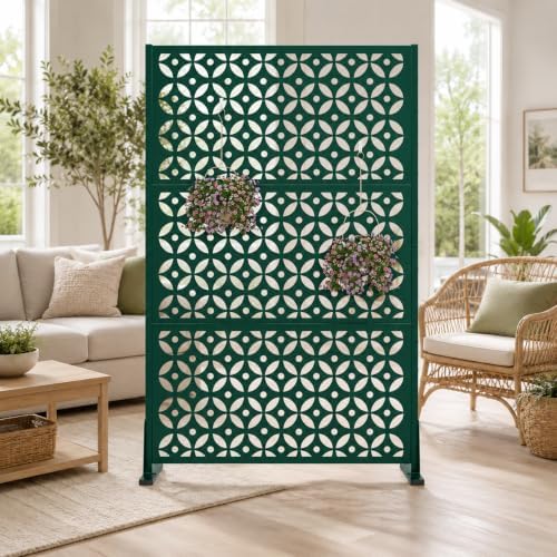 72" Outdoor Privacy Screen, Freestanding Metal Fence Panel for Patio Deck