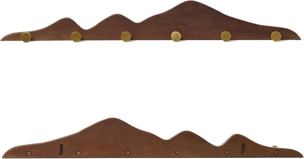 Wall Coat Rack, Walnut Wood, 6 Hooks