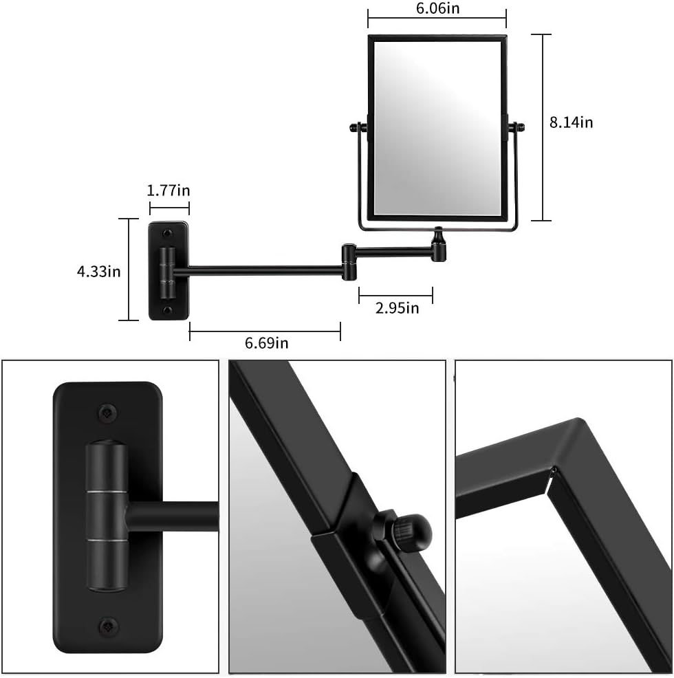 QiMH 3X Magnified Wall Mounted Mirror, Rectangular 8x6 Inch with Extendable A...