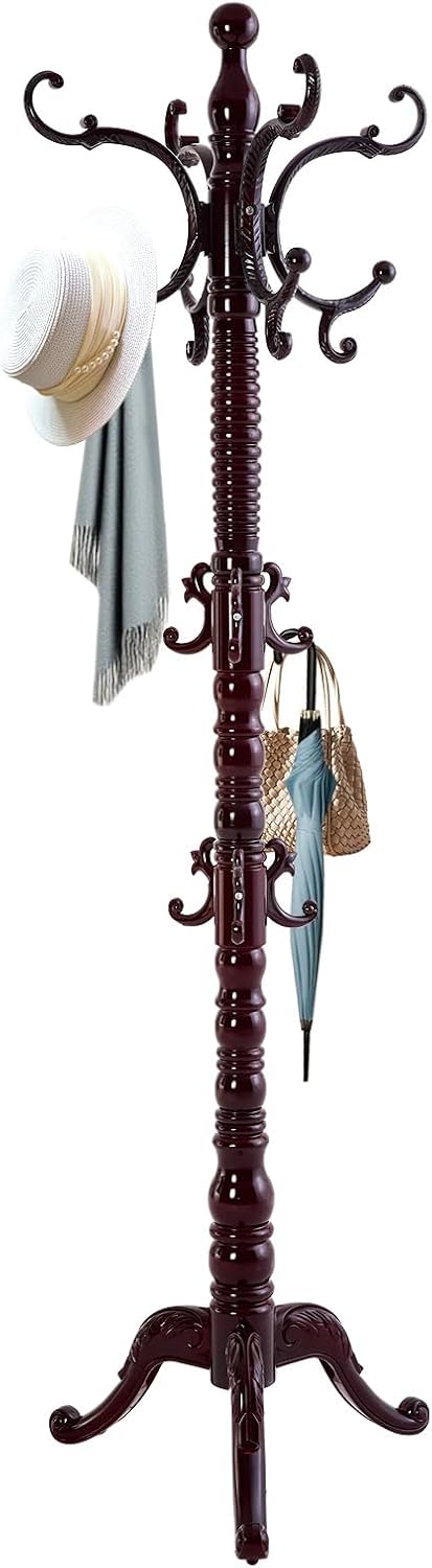 EZIVIEZ Coat Rack Vintage Solid Wood Coat Rack Freestanding with 14 Hooks