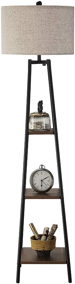 ROSEN GARDEN Floor Lamp, Standing Reading Light with Shelves and Fabric Shade...
