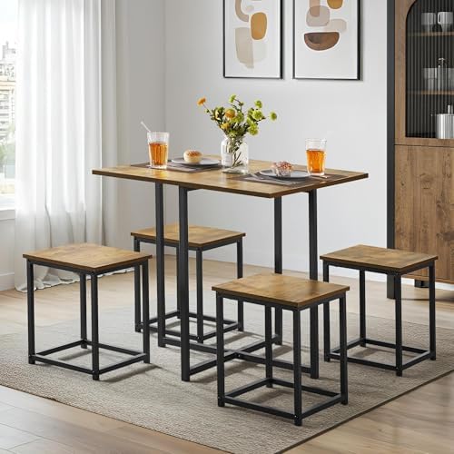Yaheetech, Kitchen Table and Chairs Set for 4, Space Saving, Rustic Brown
