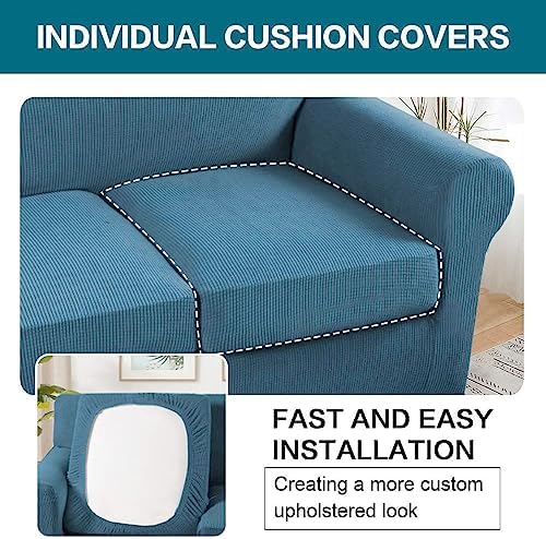 Turquoize 3 Piece Sofa Covers For 2 Cushion Couch Sofa Slipcover Soft Couch C...