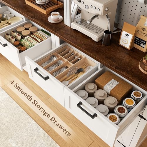 Unikito 71" Kitchen Pantry Cabinet with LED Light & Outlet, Microwave Stand