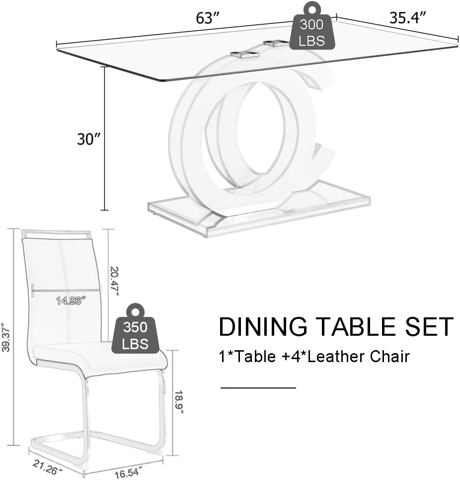 63'' modern glass dining table set for 4 shown in use