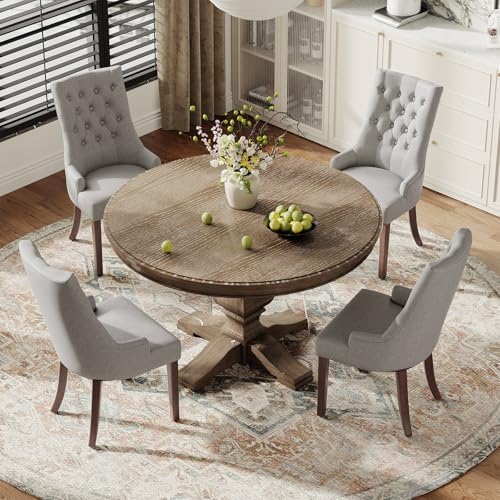 COLAMY Wingback Upholstered Dining Chairs Set of 2, Fabric Side Dining Room Chairs with Tufted Button, Living Room Chairs for Home Kitchen- Light Grey