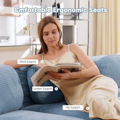 SoarFlash Sectional Middle Position Sofa, Blue | Modern Lounge Couch with Deep Seat and Movable Ottoman, Modular Convertible Sponge Sleeper Sofas with Chaise for Home House