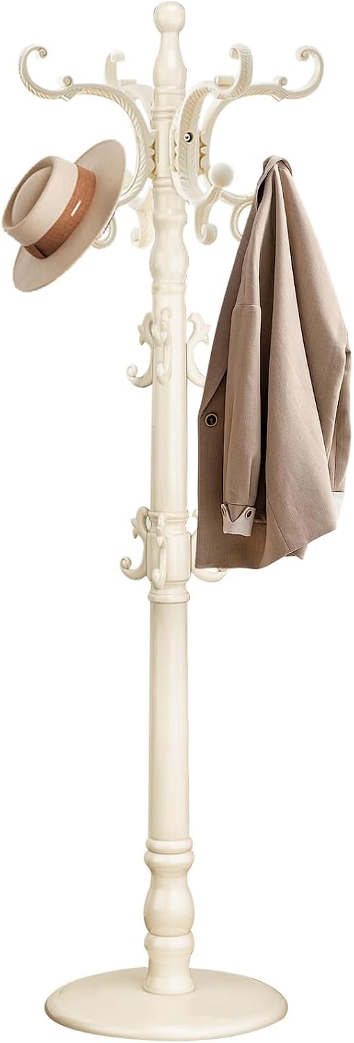 Coat Rack Freestanding, Wooden Coat Tree with Stable Round Base, Vintage Heav...