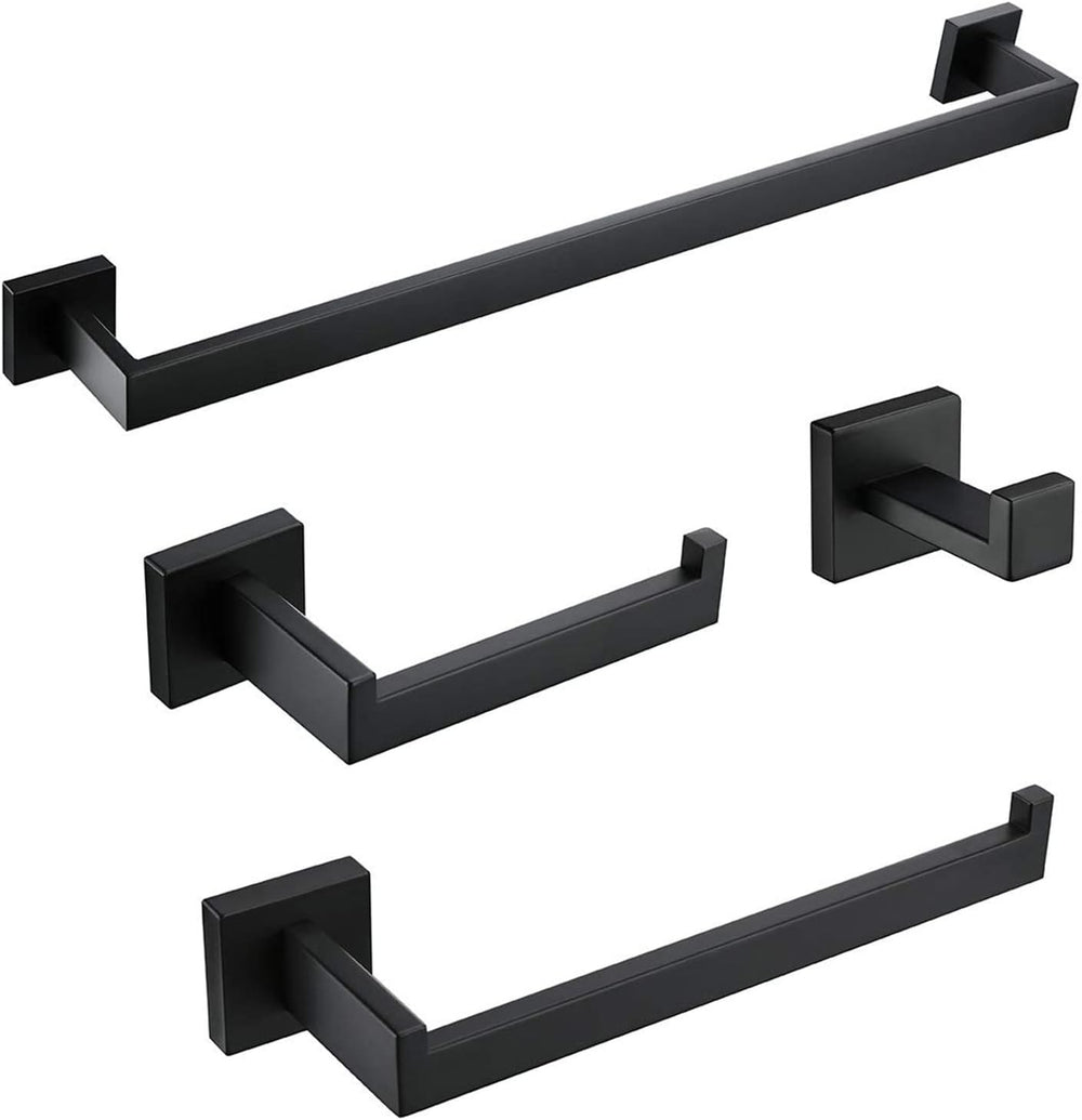 Matte Black Bathroom Accessories Set 4 Piece Bathroom Towel Holder Set