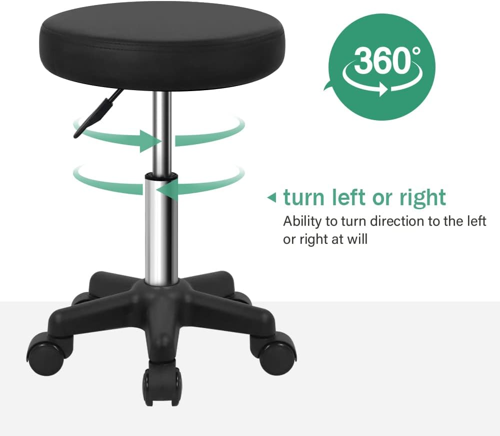 FURWOO Round Rolling Stool Height Adjustable Stool with Wheels for Spa Salon ...