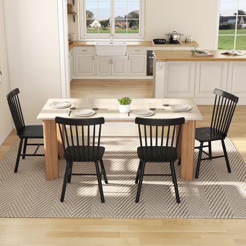Windsor Dining Chairs Set of 6, Spindle Back Wooden Chairs
