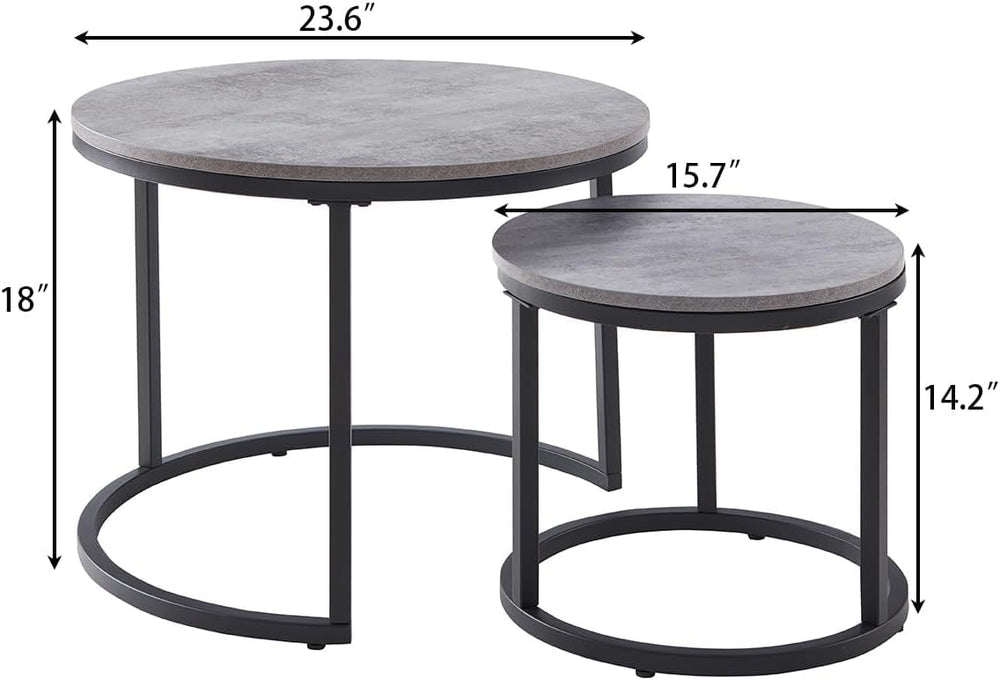 Nesting Coffee Table Set of 2, Faux Concrete Grey, 23.6"