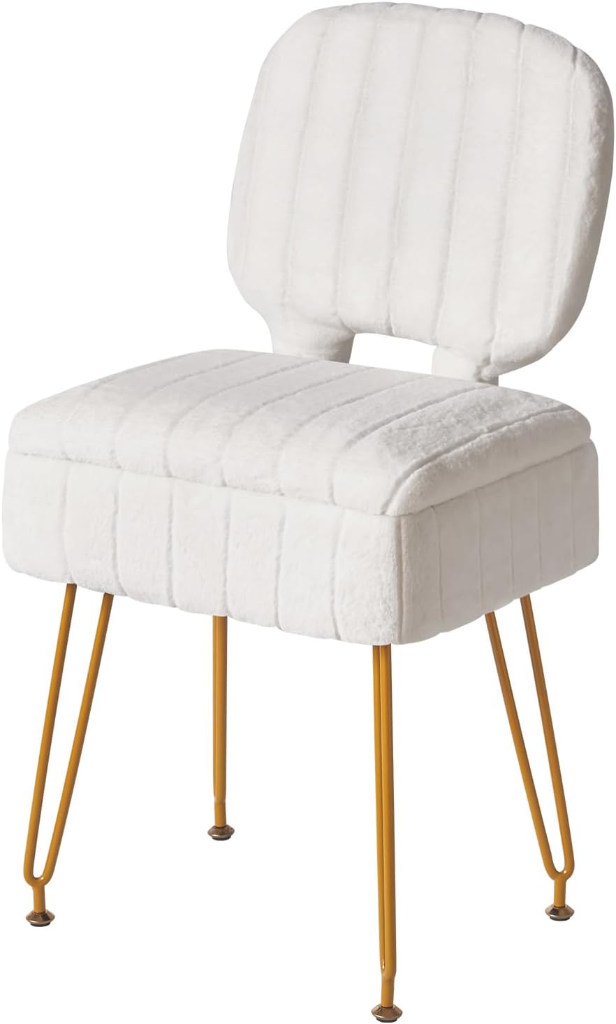 IBUYKE Vanity Stool with Storage, Folding Back Makeup Chair, White WBD030W