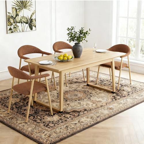 DUMOS Dining Chairs Set of 2, Linen Fabric Accent Chair with Curved Back