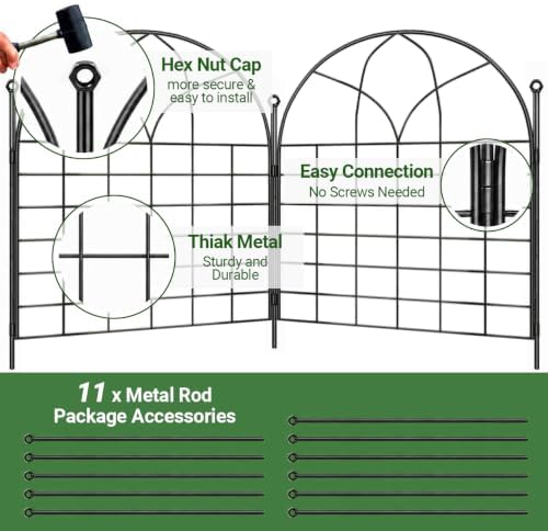 Tall Decorative Garden Fence, 25 ftx 32" H, Rustproof No Dig Fence, 10 Pack