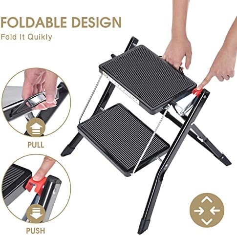 KINGRACK Folding Step Ladder, 2 Step Foldable Step Stool with Handle,Black