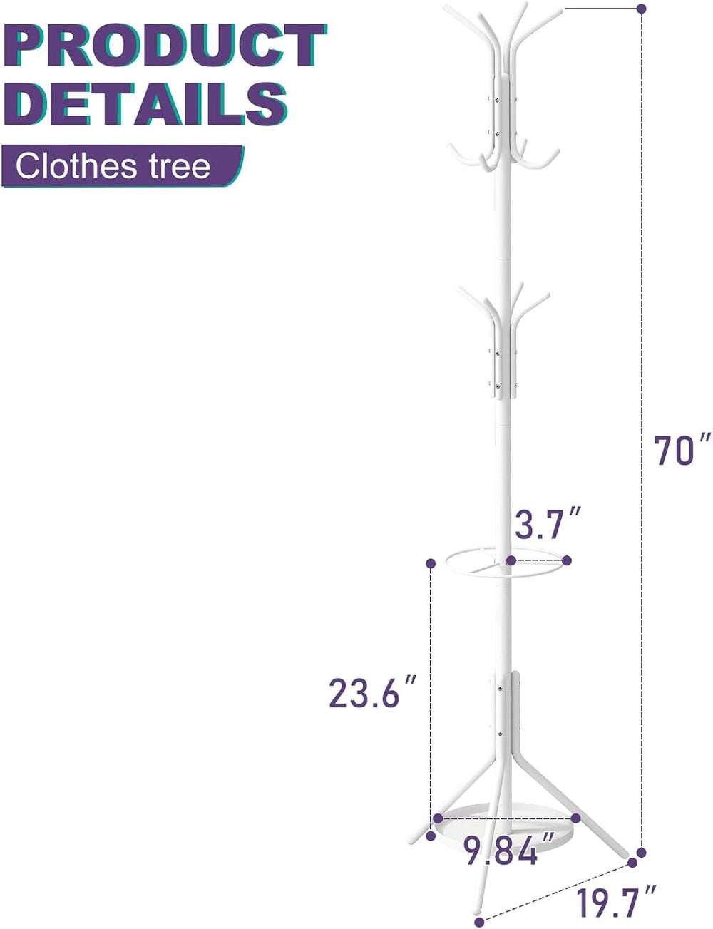 Coat Rack Freestanding Entryway Hanger Stand, Umbrella Holder, Hall Tree With...