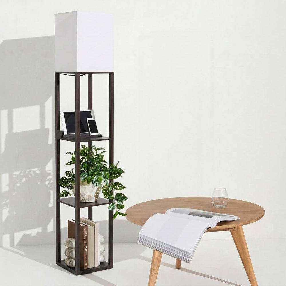 Brightech Maxwell Charger - Modern Shelf Floor Lamp with USB Charging Ports &...