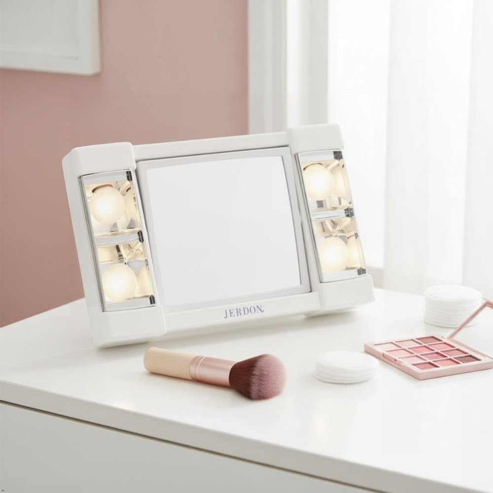 JERDON Lighted Makeup Mirror with 3X Magnification - White - J1010