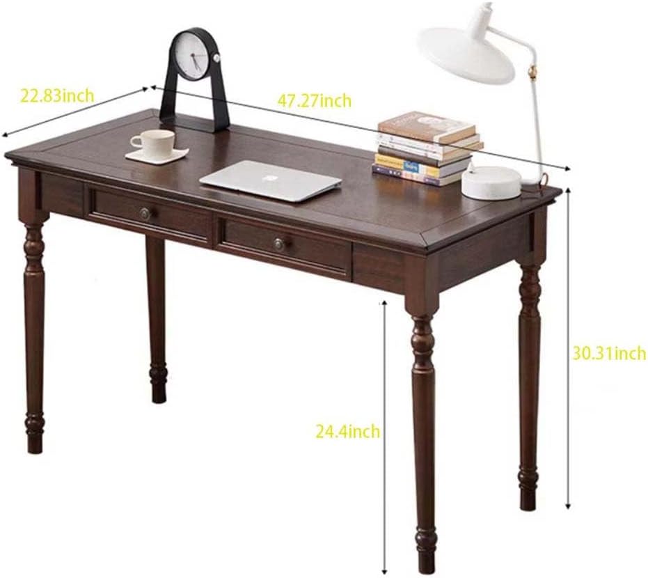 47 Inch Solid Wood Computer Writing Desk with Drawers, Walnut