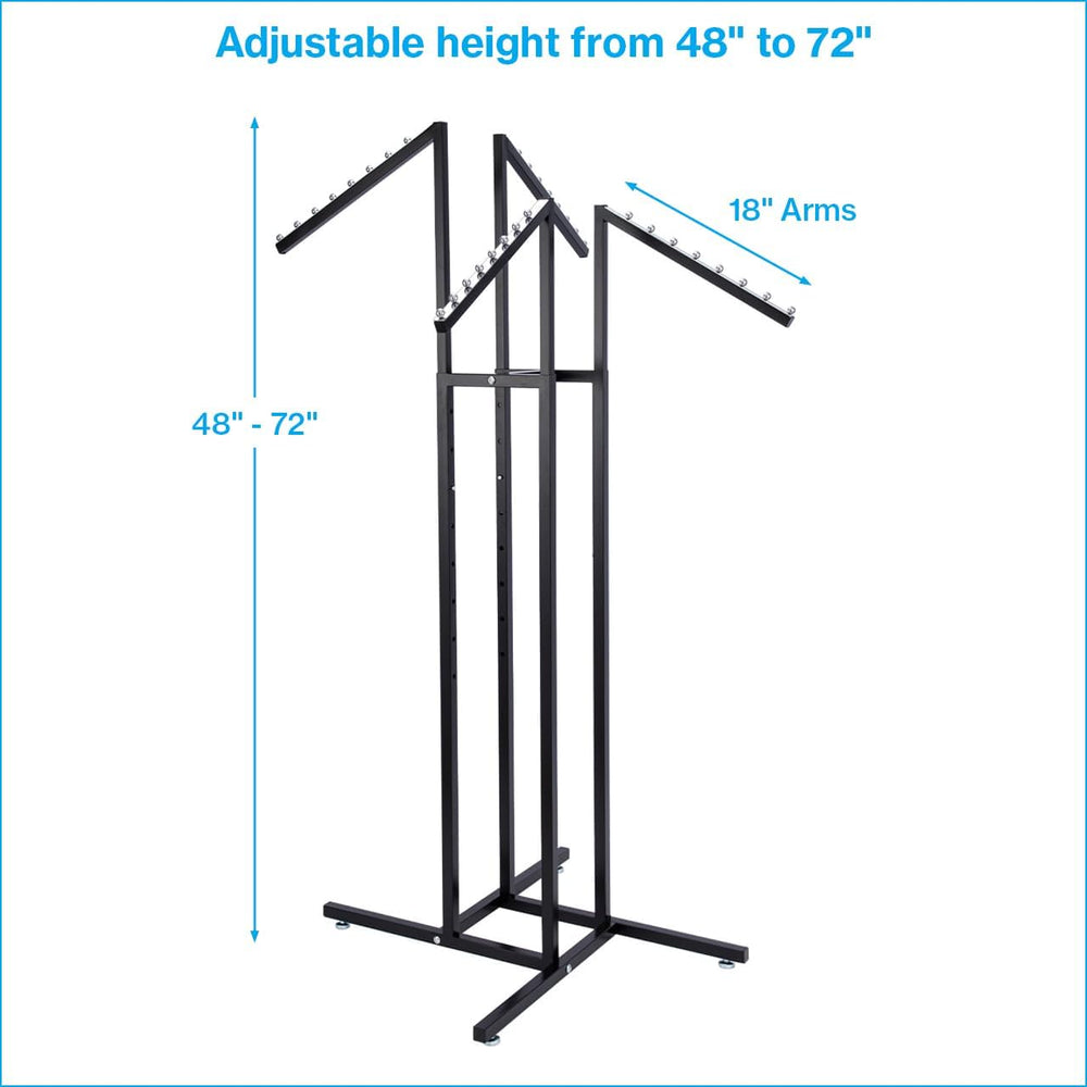 SSWBasics Black 4-Way Clothing Rack with Adjustable Slant Arms for Retail