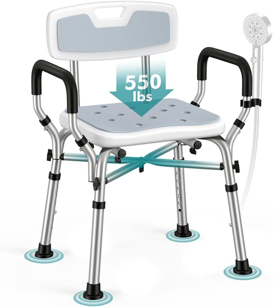 VFAUOSIT Shower Chair with Removable Arms and Back, 550 lb Adjustable Seat