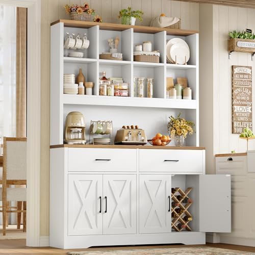 TEENFON Bookshelf and Bookcase, 5 Tier Floor Standing Bookshelves, Large Bookcases with Drawers and Storage Cabinet, 8 Open Storage Shelves and Printer Stand for Study, Living Room, Office