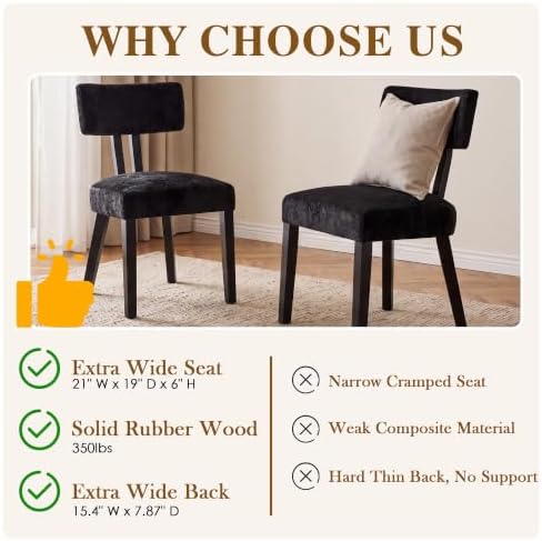 Dining Chairs Set of 6, Silky Velvet Dining Room Chairs, Charcoal Black